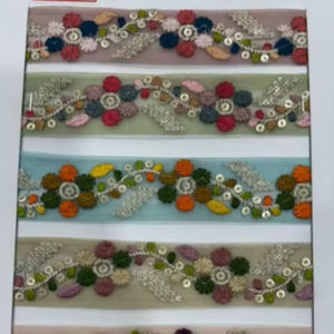 BAKI Traditional Style Soft <b>Net</b> with Multicolor Embroidery Lace Trim Rayon/Polyester Wholesale Border for Ethnic Garments Wear - Product Image 1