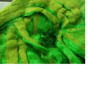 custom made bright green colored sari silk sliver made from the finest mulberry silk roving ideal for textile spinners