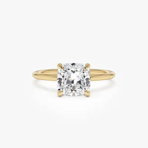 Bague de fiançailles intemporelle en diamant de laboratoire taille coussin 2,05 carats total, couleur E-F, clarté VS1, or 14 carats, certifiée IGI, pour femme, mariage - Product Image 1