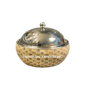 Hotpot de diseñador de madera con tapa dorada, vajilla de mesa de forma redonda, cazuela, lo último en ventas, calentador de alimentos de metal decorativo - Product Image 3