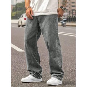 Pantalon en jean gris anthracite pour homme, style vintage, coupe droite, moderne et tendance, délavé, respirant, taille 26-40 - Product Image 1