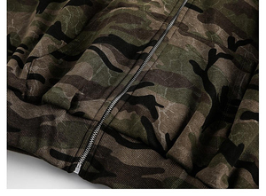 Venta al por mayor de los hombres de algodón francés Terry verde Camo Sudadera con capucha con cremallera logotipo personalizado Impresión digital Estilo Streetwear - Product Image 6