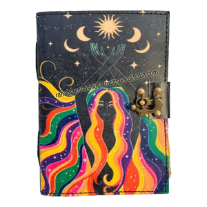 Cuaderno de escritura diario de cuero hecho a mano Premium Sun & Moon impreso Sketchbook gran regalo para hombres - Product Image 6