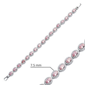 Oval Pink CZ Stone Rodio Plated Venta al por mayor Hecho a mano 925 Sterling Siler Tennis Bracelet - Product Image 2