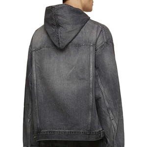 Streetwear personnalisé pour hommes OEM, sweats à capuche bleu clair délavé à l'acide, tissu denim en coton mélangé, cordon de serrage à fermeture éclair, teint uni pour l'hiver - Product Image 2