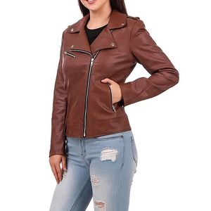 Wholesale Plus Size Women's Genuine Leather Jacket Custom Embroidered Long Sleeve Design with Breathable Comfort - Product Image 1