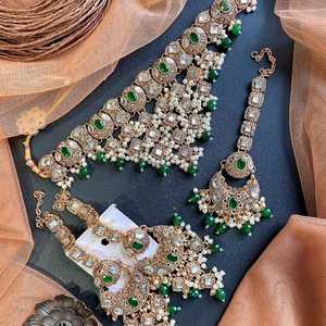 Indo Western Ethnic Kundan Choker <b>Necklace</b> <b>Set</b> Gold-Plated Brass Zircon Strand Artificial Jewellery India's Best Wholesalers - Product Image 3