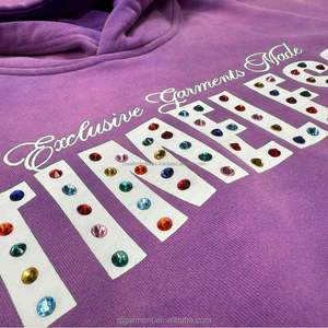 Custom Streetwear Unisex Tie-Dye Acid Wash Zipper-Up Flare Sweatshirt Screen Print Washed <b>Hoodie</b> with Rhinestones for Men - Product Image 4