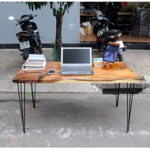 Handmade Solid Wood Mexican Western Style 70x140cm <b>Dining</b> <b>Table</b> with 5cm Thickness and Hairpin Legs - Product Image 1