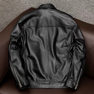 Wholesale Coated 100% Genuine <b>Cow</b> Skin Vintage Hooded Jacket Classic Casual Black Men's Stand Collar Front Logo Plus Size - Product Image 2