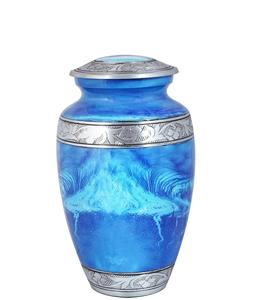 Urne funéraire florale gravée en argent pour cendres humaines Urne funéraire commémorative pour adultes Grand columbarium (bleu de mer) - Product Image 2