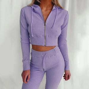 2025 Stylish Breathable 2 Piece Set Wholesale Cotton Hooded Sweat Suits Custom Logo Zipper Women Tracksuits - Product Image 4