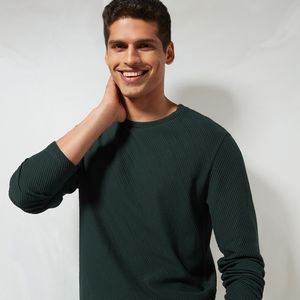 T-shirt pour homme à col rond et manches longues, style formel personnalisable, 100% coton, tissu tricoté, motif floral, respectueux de l'environnement - Product Image 1