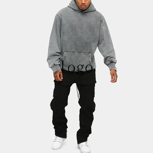 Vente en gros de sweats à capuche 400gsm avec logo personnalisé sweats à capuche délavés à l'acide pour hommes sweats à capuche surdimensionnés vintage en pierre vierge populaire - Product Image 3