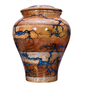 Grande urne en bois de 200 lb pour cendres humaines Urne de crémation pour adultes avec incrustation de résine bleue Urne funéraire commémorative personnalisée pour animaux de compagnie - Product Image 1