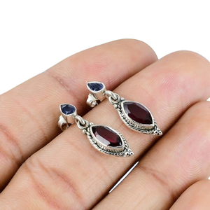 Filles Simple Mode Grenat Gemme Boucles D'oreilles 925 Solide En Argent Sterling Pierre Boucles D'oreilles Pour Les Femmes Bijoux En Argent - Product Image 1