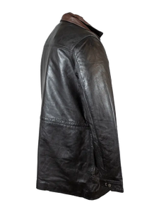 เสื้อแจ็คเก็ตหนังแกะแท้สีดำสำหรับผู้ชาย คอจีน ทรงปกติ สำหรับฤดูหนาว แบบเย็บติดกัน เป็นมิตรกับสิ่งแวดล้อม ระบายอากาศได้ดี แบบสองสี - Product Image 2