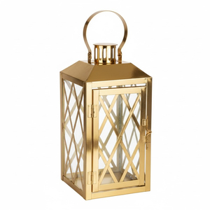 Farol de Hierro Dorado al por Mayor, Estilo Marroquí, Portavelas Decorativo de Metal y Vidrio, Farol Colgante para el Hogar, Bodas y Fiestas - Product Image 4