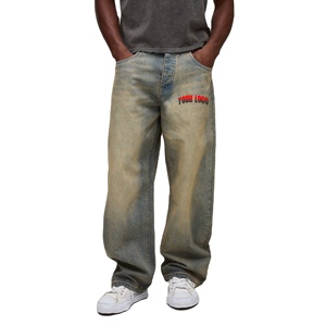 Hot Selling Custom Stone Washed Men's Straight Relaxed Fit Pants Breathable Denim Pants Streetwear High Street Embroidery Logo - Product Image 1