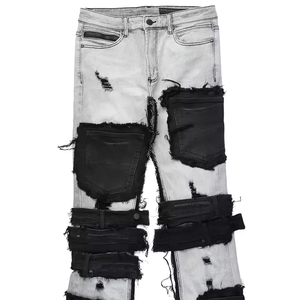 กางเกงยีนส์สีดำสีขาวของผู้ชายสีดำแบบกำหนดเองระบายอากาศได้กางเกงขากว้างแบบฉีกระบายอากาศ - Product Image 6