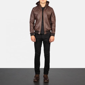Chaqueta de Cuero de Grano Completo en Cuero Vacuno Auténtico con Acabado Pulido, Puños de Punto Acanalado y Cuello de Banda para Hombre o Mujer - Product Image 6