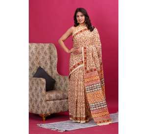 Lo último Malmal impreso a mano verano Saree algodón suave ligero secado rápido hasta el suelo estilo Bollywood para mujeres fiestas indias - Product Image 2