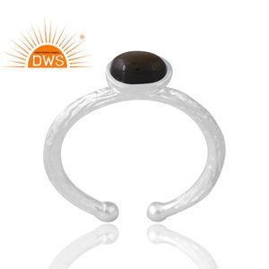Diseño de tendencia Plata Oro natural Brillo Obsidiana Anillo de piedras preciosas Diseño personalizado Joyería para mujeres Regalo para ella - Product Image 1
