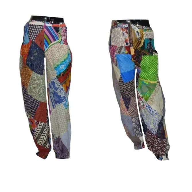 Pantalon en coton à cravate, patch Gagara, Sarouel ethnique femme Baggy Boho Hippie, pantalon en coton