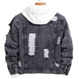 Veste en toile denim 100% coton personnalisée pour hommes Veste en jean streetwear avec logo brodé à impression personnalisée pour hommes - Product Image 2