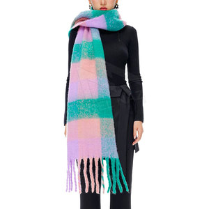 Bufanda larga gruesa de invierno de colores del arco iris al por mayor para mujer, bufanda de Mohair de Cachemira con borlas tejidas, bufandas, chal - Product Image 1