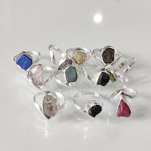 Anillo de Piedras Preciosas en Bruto para Mujer, Anillo de Plata de Ley 925 con Amatista Natural, Piedra Lunar, Rubí y Granate - Product Image 2
