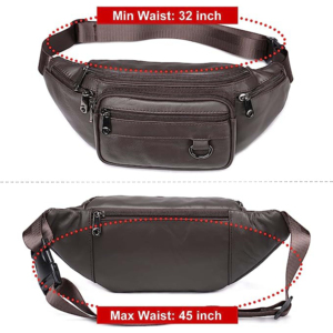 Riñonera de Cuero Genuino con 6 Bolsillos con Cremallera, Bolso Pequeño para la Cintura, para Viajes, Senderismo, Bandolera, para Hombre y Mujer - Product Image 6