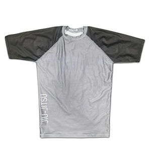 <b>Black</b> Grey Rash Guard <b>Compression</b> <b>Shirt</b> 4-Way Stretch Breathable Eco-Friendly UPF50+ Part of a Martial Set for BJJ - Product Image 1