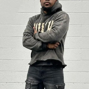 Sudadera con capucha de gran tamaño personalizada para hombre bordado desgastado lavado algodón de peso pesado French Terry Winter Fleece Print en tamaño XS - Product Image 5