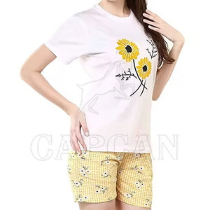 100% coton tissu femmes meilleure vente deux pièces ensembles pour motif personnalisé Style T-Shirt ensemble durable - Product Image 2
