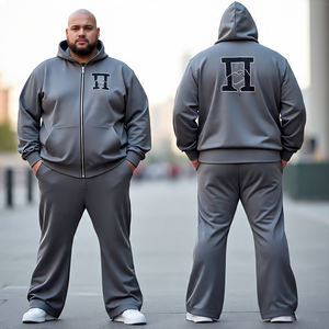 Último chándal de talla grande personalizado para hombre con capucha de cremallera y pantalón acampanado/conjuntos de pantalones y sudaderas con capucha de lana de algodón para hombre - Product Image 5