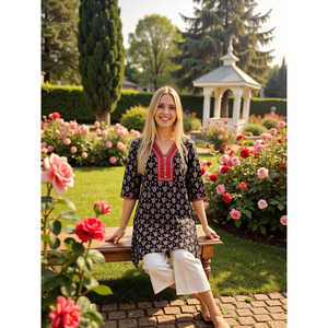 Kurta Casual de Algodón Puro para Mujer Evolve, Diseño Elegante Estampado, Transpirable, Largo hasta el Suelo, Cintura Natural, para Uso Diario - Product Image 4