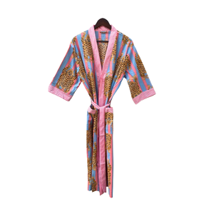 Robe kimono en coton imprimé à la main Tiger, robe de bain douce, robe enveloppante, vente en gros au meilleur prix - Product Image 1