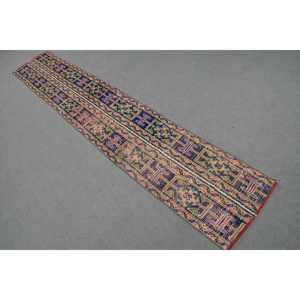 Vintage Turkish <b>Runner</b> Rug 1.5x8.7 ft, Blue <b>Red</b> Floral Rug - Product Image 1