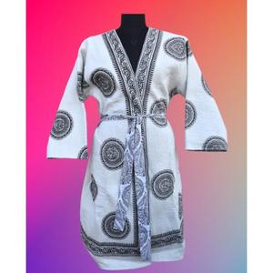 Chaqueta de kimono acolchada, abrigo de invierno bohemio con estampado de bloques a mano de algodón, ropa de abrigo étnica cálida para mujer, ligera y elegante - Product Image 1
