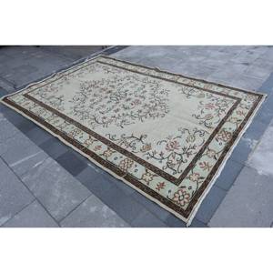 Traditional Beige Brown 6x8 9ft Woolen Turkish <b>Rug</b> Patchwork Design for Entryway Living Room <b>Bedroom</b> Rectangular Shape Latex - Product Image 2