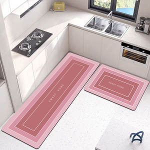 Ensemble personnalisé de deux tapis de cuisine modernes, surface en polyester avec dos en caoutchouc, absorbant l'eau, antidérapant, lavable, tapis de sol - Product Image 4