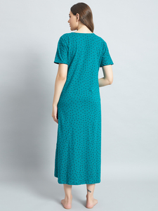 Camisón de Encaje 100% Algodón para Mujer, Manga Media, Largo Completo, Transpirable, Cuello con Estampado Floral, Elegante, Otoño/Primavera/Verano - Product Image 6