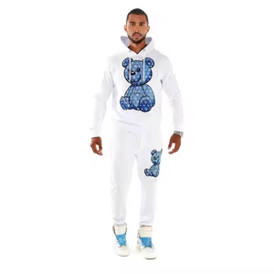 Sweat à capuche personnalisé Streetwear en coton épais écologique, ensemble de survêtement coupe droite avec pantalon évasé - Product Image 1