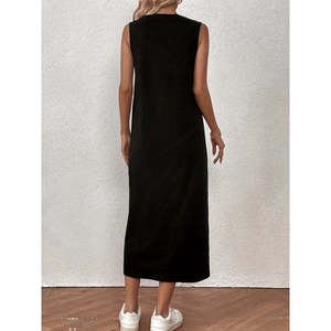 Robe mi-longue sans manches en viscose à col rond pour femme, 34848 - Noir - Product Image 3
