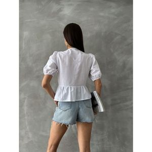 Blusas y Camisas para Mujer Topshow, Blusa Blanca de Popelina con Lazo Frontal al por Mayor - Product Image 1