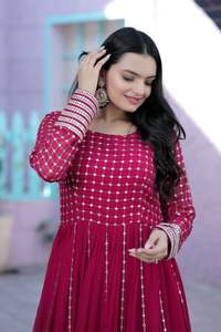 Vestido bordado acampanado multicolor de calidad superior superventas para mujer recién llegado vestido cosido listo para uso indio bodas - Product Image 3