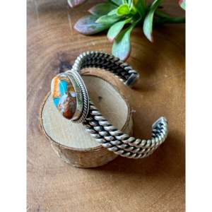 Navajo Handmade Mohave Turquoise & Sterling <b>Silver</b> Fashion <b>Cuff</b> <b>Bracelet</b> - Product Image 4