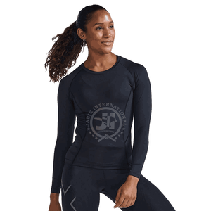 2024 nouvelle arrivée fabriqué en usine femmes solide noir manches longues Spandex Compression chemises respirant femmes t-shirts - Product Image 1
