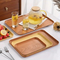 Plateau de service commercial grand format, design moderne imitation bois, en PP de qualité alimentaire, pour café, desserts, goûter, repas des prisonniers, repas de fêtes